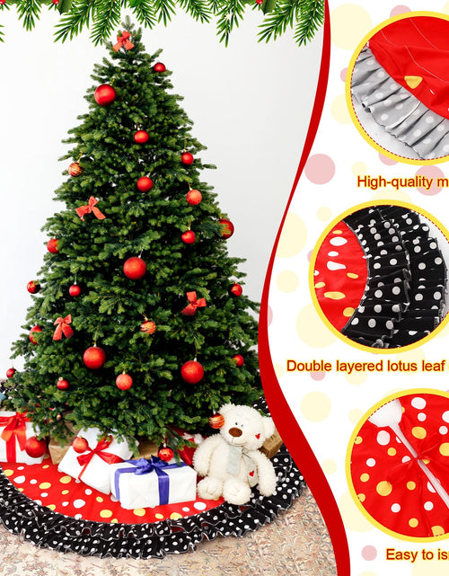 Load image into Gallery viewer, Soulchen Christmas Tree Skirt Double Layer Red Black Yellow Big Wave Point 51"
