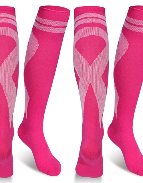 Load image into Gallery viewer, Subesty 2 Pairs Breast Cancer Awareness Compression Socks Pink Ribbon Size S/M
