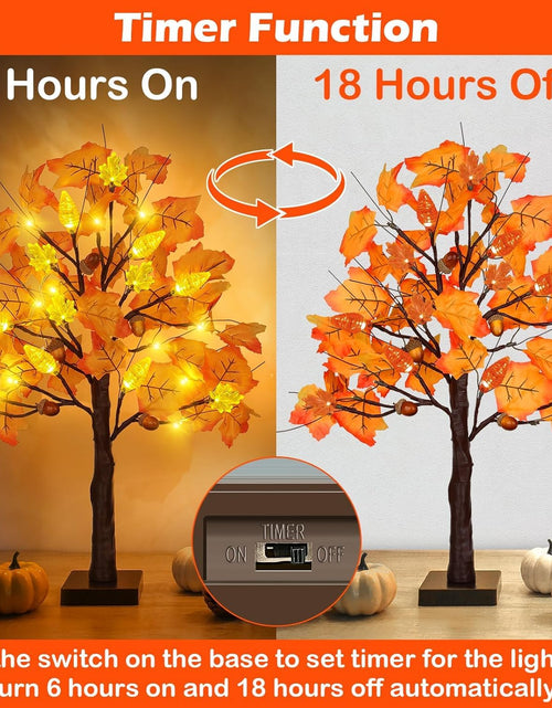 Load image into Gallery viewer, SURCVIO 2 Pack 24in Prelit Fall Maple Tree Decorations 48 LEDs Timer Battery
