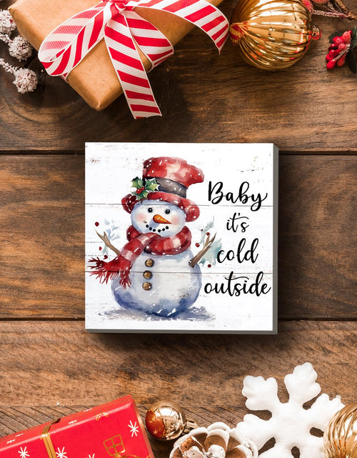 Load image into Gallery viewer, XDFVL Wooden Box Sign Baby It's Cold Outside Snowman Christmas 5x5 Inch
