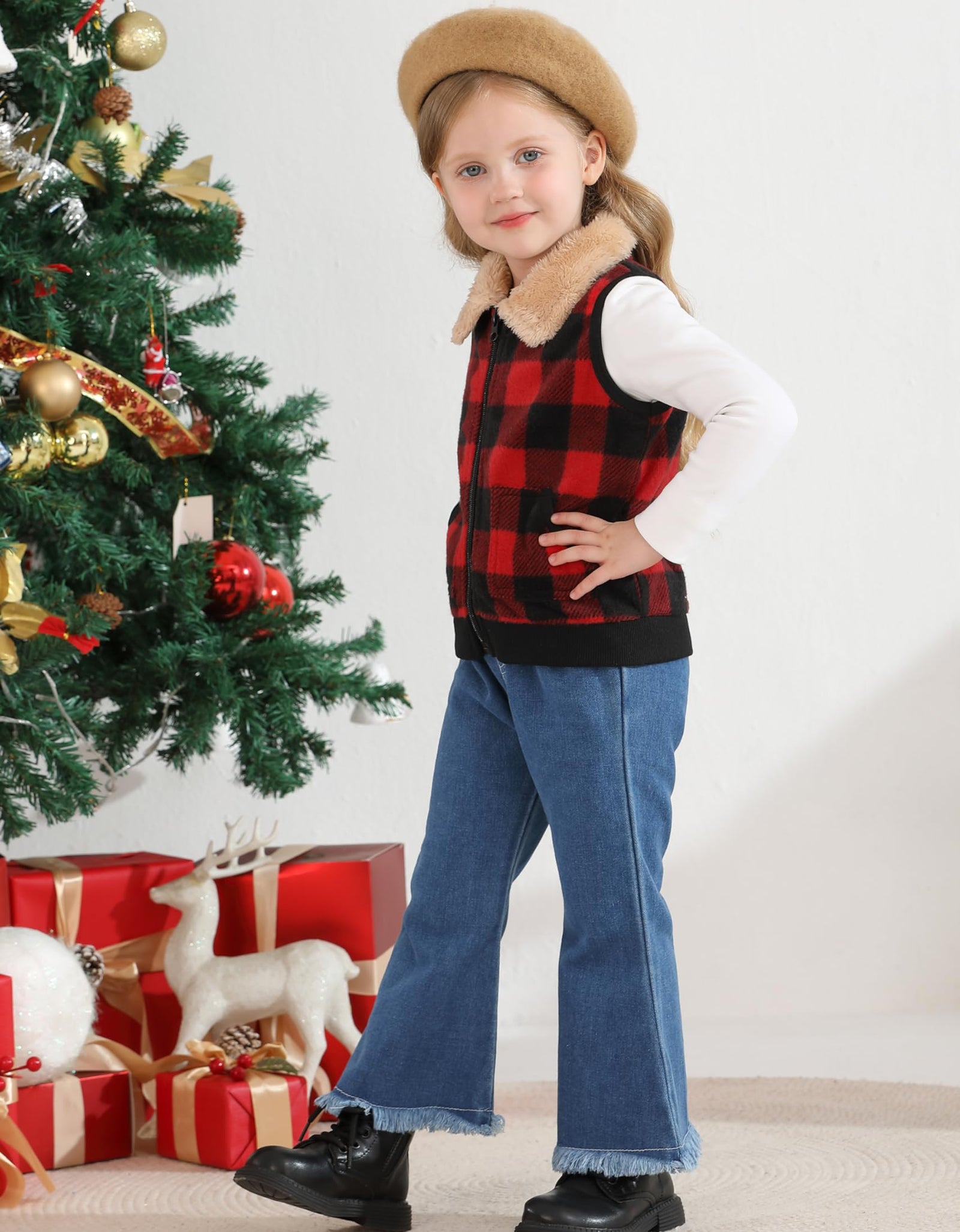 AlisOker Toddler Fleece Buffalo Plaid Puffer Vest Winter Coat Size 3T