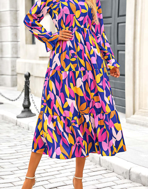 Load image into Gallery viewer, KIRUNDO Womens Long Sleeve Boho Floral Midi Dress Blue Purple Size M
