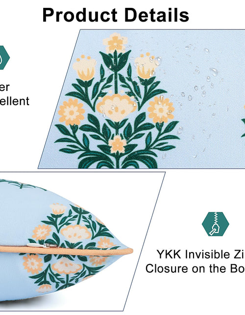 Load image into Gallery viewer, TIDEVERA Throw Pillow Cover Water Repellent Baby Blue Orange Floral 18x18
