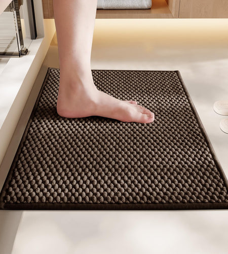 BULULOM Chenille Bathroom Rug Rubber Backing Brown 16x24 Absorbent Mat