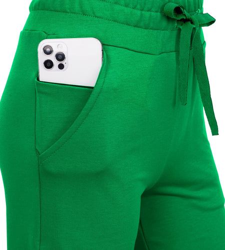 RESHE Womens Capri Pants Yoga Wide Leg Drawstring Pockets Green Size 2XL