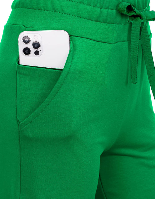 Load image into Gallery viewer, RESHE Womens Capri Pants Yoga Wide Leg Drawstring Pockets Green Size 2XL
