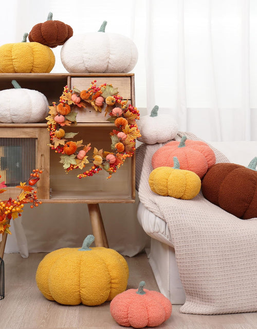 Load image into Gallery viewer, RoseCraft Pumpkin Throw Pillows 3Pc Brown 12/10/8in Fall Thanksgiving
