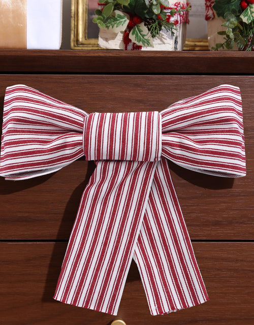 Load image into Gallery viewer, Hungdao Christmas Kitchen Towels 2 Pc Red White Stripes Decorative Bows
