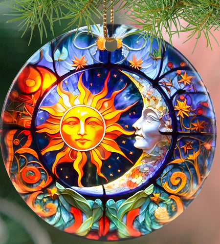 Touber Sun God Christmas Ornament Ceramic Holiday Decor Sun and Moon