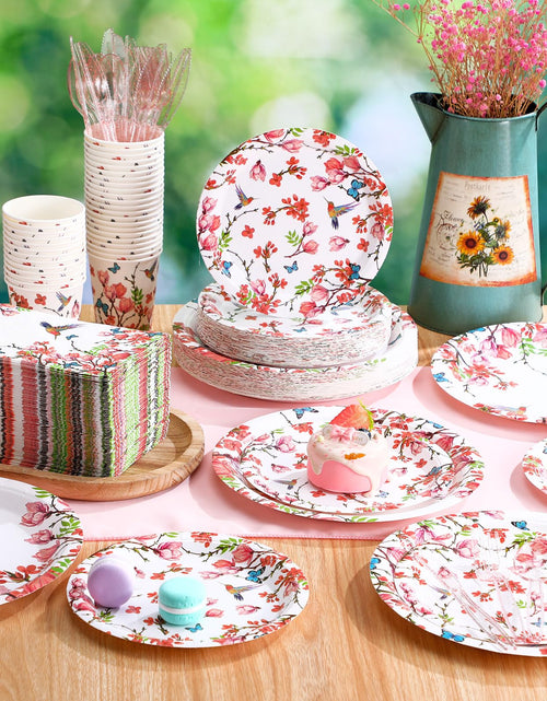 Load image into Gallery viewer, Sinmoe 400 Pcs Spring Plates Napkins Disposable Dinnerware Set Multicolor Bird
