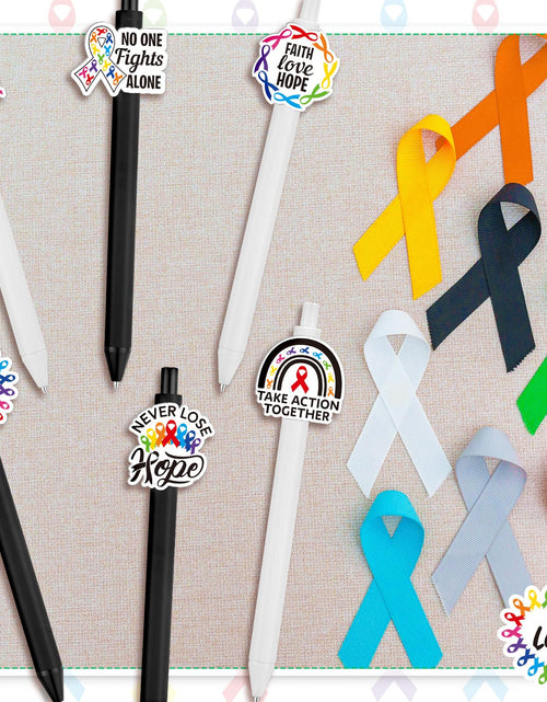 Load image into Gallery viewer, Epakh 24 Pcs Cancer Awareness Ribbon Ballpoint Pens Black Ink White Black
