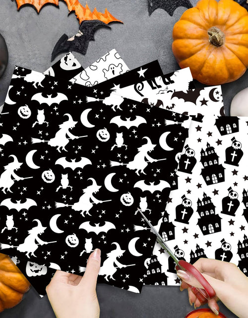 Load image into Gallery viewer, Halloween Scrapbook Paper 24 Sheets 11.8x11.8 Black &amp; White Double-Sided
