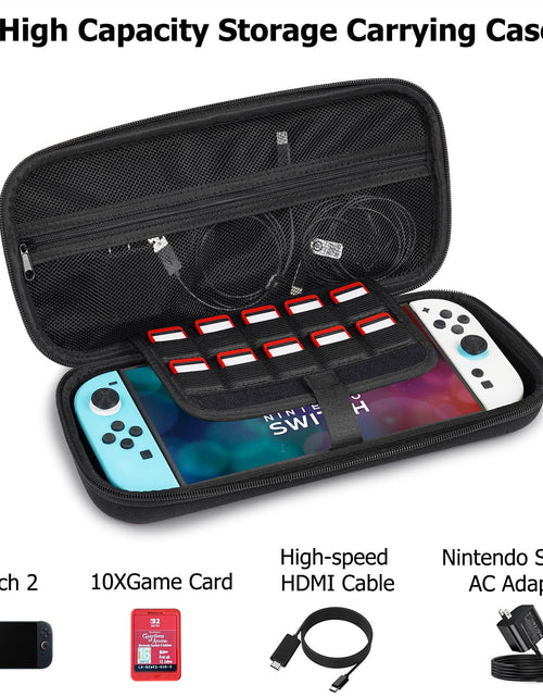 Load image into Gallery viewer, TIGOJH Nintendo Switch 2 Carrying Case Black 10 Game Slots &amp; Accessory Pocket
