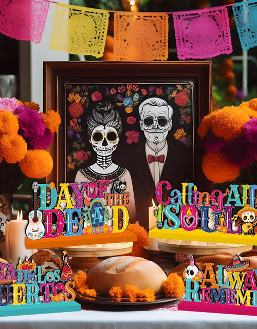 Load image into Gallery viewer, 4Pcs Dia De Los Muertos Wooden Table Centerpieces Mexican Decor Halloween
