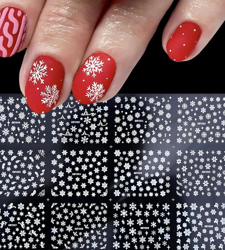 12 Sheets Snowflake Nail Art Stickers 3D Self Adhesive Winter Nail Decals