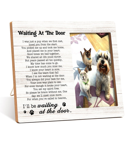 Qiwog Pet Memorial Photo Frame Waiting At The Door Wooden Tabletop 7x2
