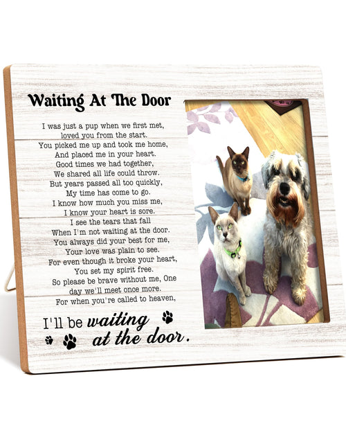 Load image into Gallery viewer, Qiwog Pet Memorial Photo Frame Waiting At The Door Wooden Tabletop 7x2
