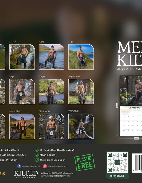 Load image into Gallery viewer, Just Calendars Men in Kilts 2026 Deluxe Wall Calendar 12x13.3 Large

