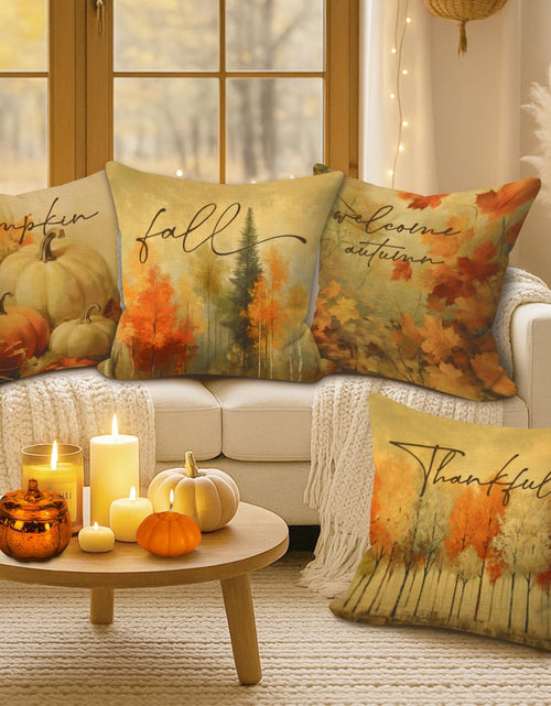 Load image into Gallery viewer, Benjia 20x20 Throw Pillow Covers Set of 4 Watercolor Forest Pumpkin Autumn
