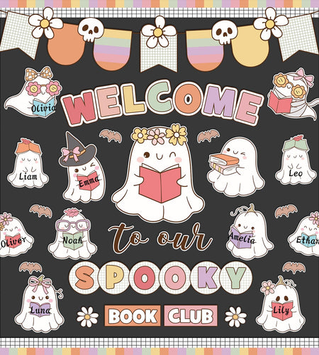 Pasimy Halloween Bulletin Board Set Ghost Paper Cutouts Pastel Boho 70 Pcs