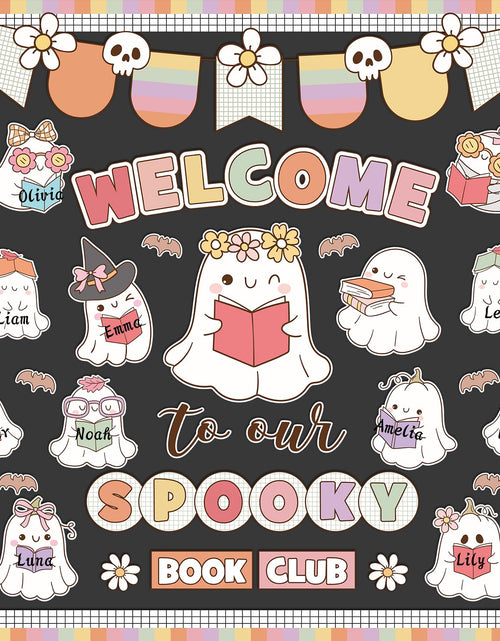 Load image into Gallery viewer, Pasimy Halloween Bulletin Board Set Ghost Paper Cutouts Pastel Boho 70 Pcs
