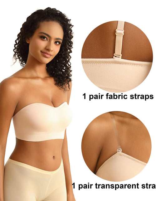 Load image into Gallery viewer, PRETTYWELL Strapless Padded Bandeau Bra Wireless Seamless Beige Size M
