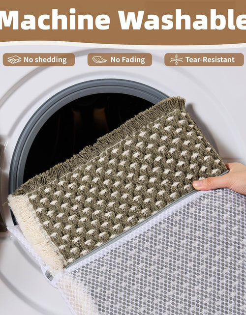 Load image into Gallery viewer, PADOOR Checkered Bath Mat Super Absorbent Non Slip 18x30 Green &amp; Cream
