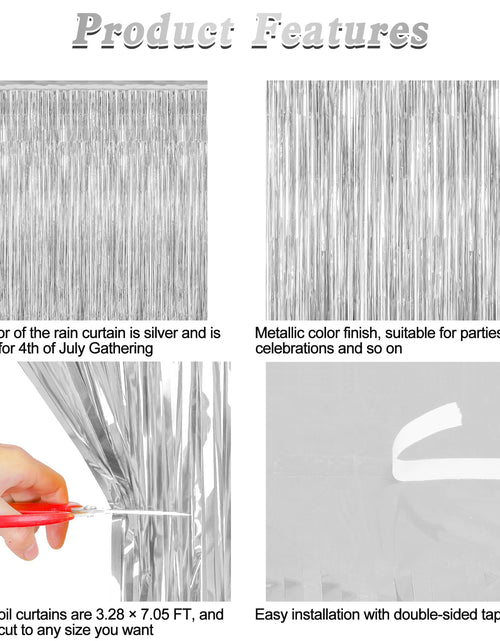 Load image into Gallery viewer, ZATAYE 2 Pack Tinsel Backdrop 3.28x7.05 FT Silver Metallic Foil Curtains
