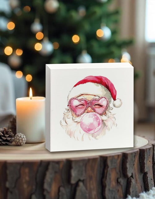 Load image into Gallery viewer, XUNLURY Santa Wooden Box Sign Pink Christmas Decor 5x5 Inch
