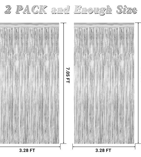 ZATAYE 2 Pack Tinsel Backdrop 3.28x7.05 FT Silver Metallic Foil Curtains