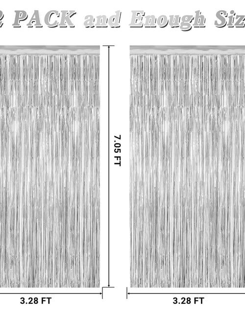 Load image into Gallery viewer, ZATAYE 2 Pack Tinsel Backdrop 3.28x7.05 FT Silver Metallic Foil Curtains
