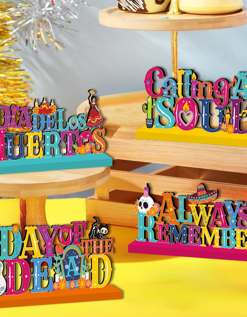 Load image into Gallery viewer, 4Pcs Dia De Los Muertos Wooden Table Centerpieces Mexican Decor Halloween
