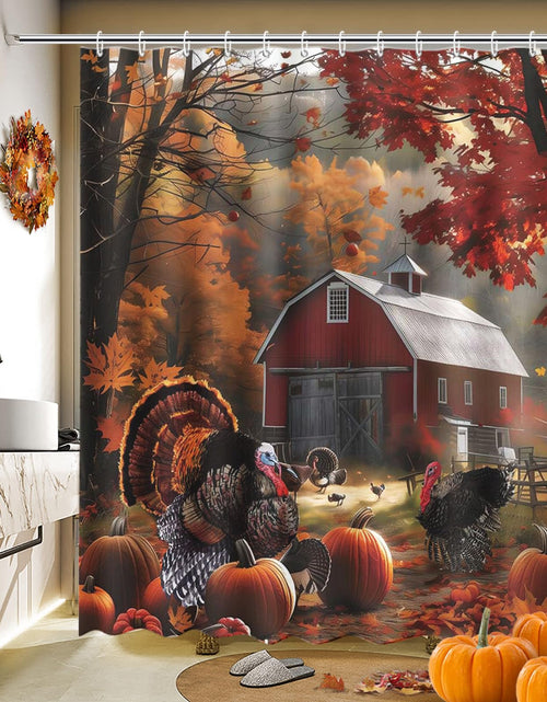 Load image into Gallery viewer, MEHOFOND Thanksgiving Waterproof Fabric Shower Curtain Red Barn 72x72 Inch
