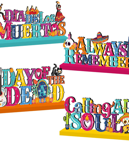 4Pcs Dia De Los Muertos Wooden Table Centerpieces Mexican Decor Halloween