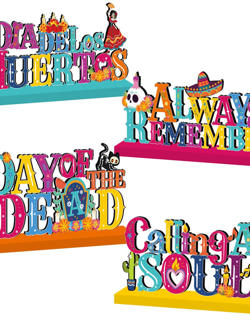 Load image into Gallery viewer, 4Pcs Dia De Los Muertos Wooden Table Centerpieces Mexican Decor Halloween
