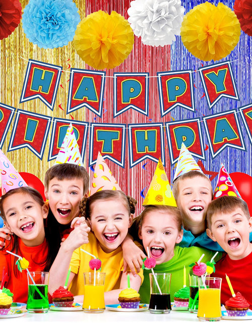 Load image into Gallery viewer, TRBSXRT Cartoon Birthday Decorations Gold Red Blue Foil Fringe Curtains Balloons
