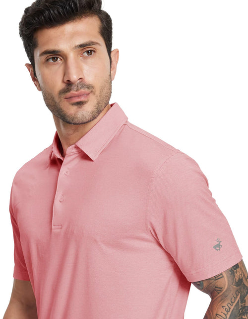 Load image into Gallery viewer, MICHEL ROUEN Men's Dry Fit Golf Polo Shirt Pink Heather Jacquard Size M
