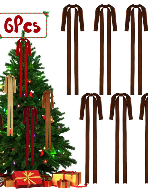 Load image into Gallery viewer, Rokkibom 6 PCS Large Brown Velvet Ribbon Bows 23.5x15.5 Inch Christmas Decor

