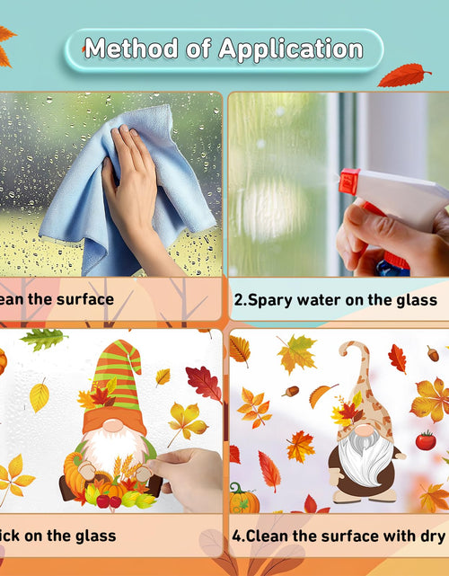 Load image into Gallery viewer, Pedel Fall Gnome Window Clings 93Pcs Thanksgiving Autumn Leaves Decals
