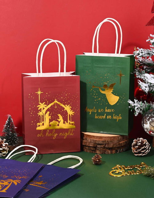 Load image into Gallery viewer, Bolsome 24Pcs Christmas Nativity Gift Bags Red Green Blue Gold Foil
