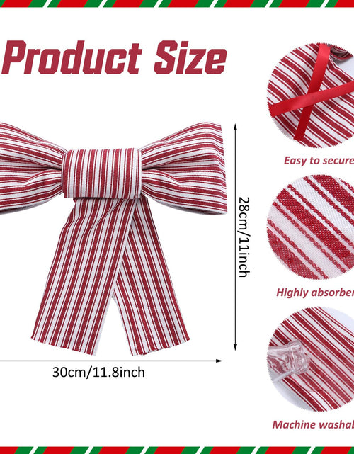 Load image into Gallery viewer, Hungdao Christmas Kitchen Towels 2 Pc Red White Stripes Decorative Bows

