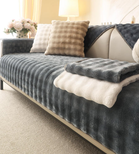 Aucrovee Plush Velvet Non Slip Sofa Cover 3 Cushion 36x70 Light Grey