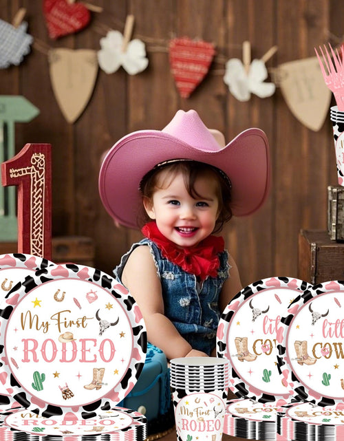Load image into Gallery viewer, JOYHAPISTAR First Rodeo Birthday Party Supplies Set 120PCS Pink Rustic

