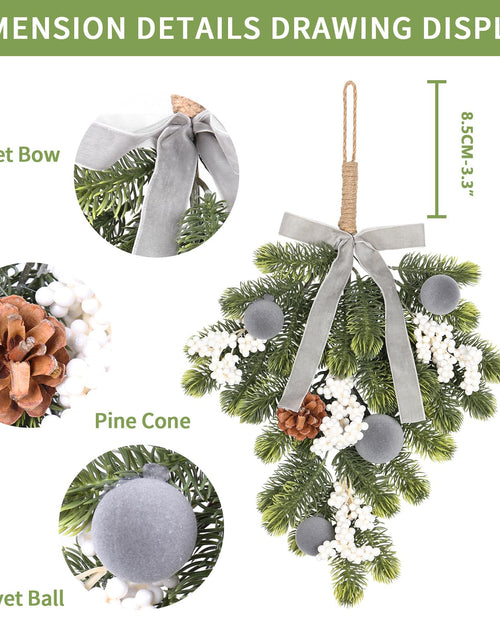 Load image into Gallery viewer, Super Holiday Christmas 2PCS Artificial Green Plant Wreaths Grey Velvet Bow

