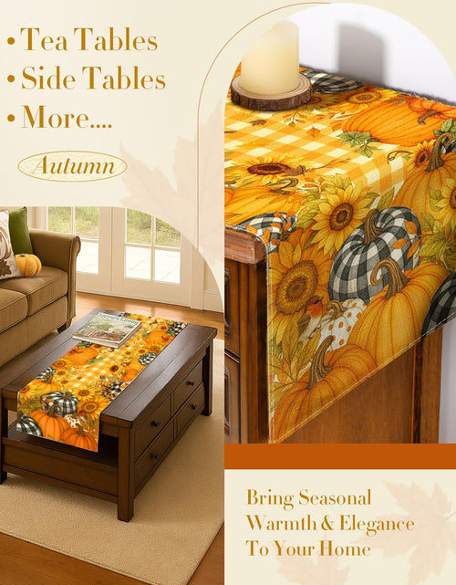 Load image into Gallery viewer, Miss Adola Pumpkin Plaid Fall Table Runner 13x72 Sunflower Decor
