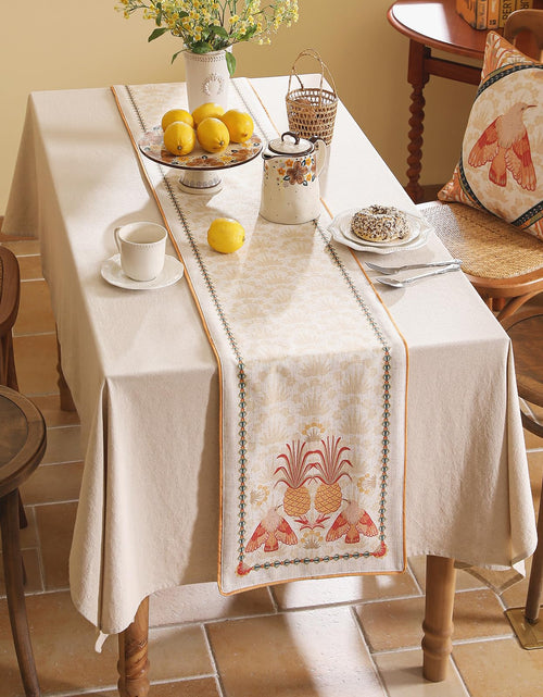 Load image into Gallery viewer, patdrea Tropical Linen Table Runner 12x102in Yellow Pineapple Floral Modern
