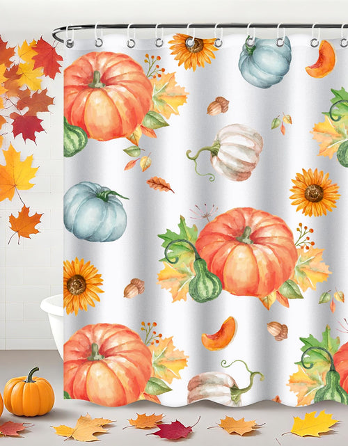 Load image into Gallery viewer, LSYDCARM Thanksgiving Fall Shower Curtain Pumpkin Maple Leaf 12 Hooks Polyester
