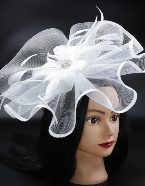 Load image into Gallery viewer, Needzo White Floral Feather Mesh Fascinator Headband Hair Clip One Size
