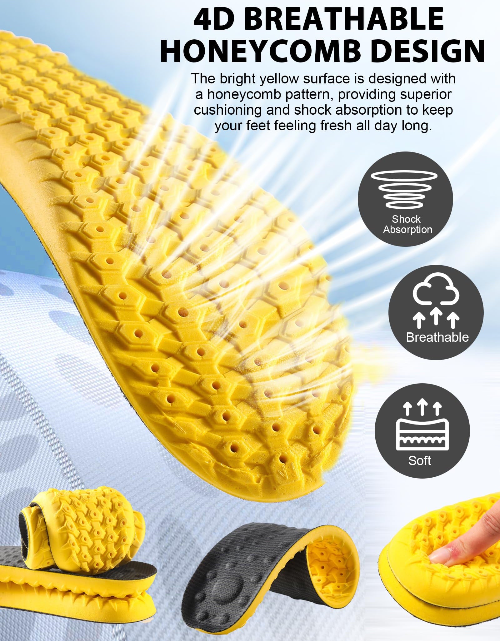 MARRDO 4D Cloud Soles Shock Absorption Arch Support Insoles Men 10-11 Women 11.5