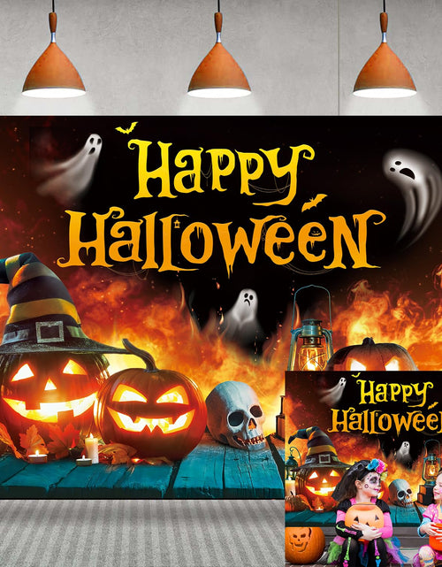 Load image into Gallery viewer, Happy Halloween Backdrop Ghost Pumpkin Flame Haunted House Party Banner 6x4FT
